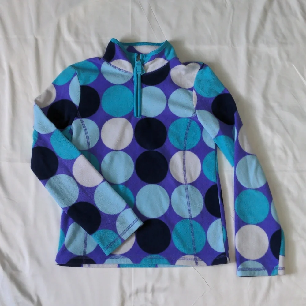 Old Navy Girls Purple Blue Teal Polka Dot Fleece Pullover